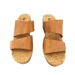 Korks leather and kork slip on wide band platform sandal